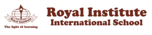 Logo for Royal Institute International School featuring a torch, globe, and the school motto, The light of learning