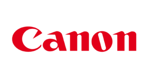 The iconic red corporate logo of the global imaging company, Canon