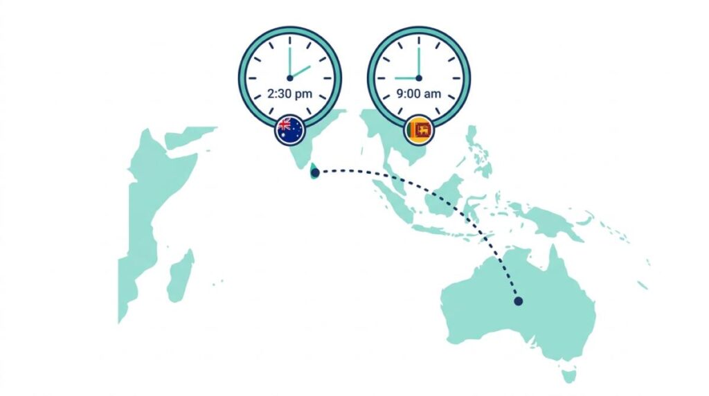 Time difference between Sydney and Colombo for offshore software teams