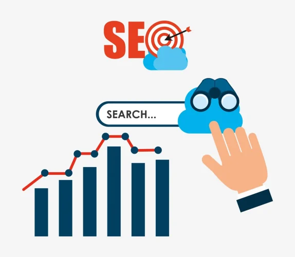 SEO Concept Illustration with Analytics and Search Elements